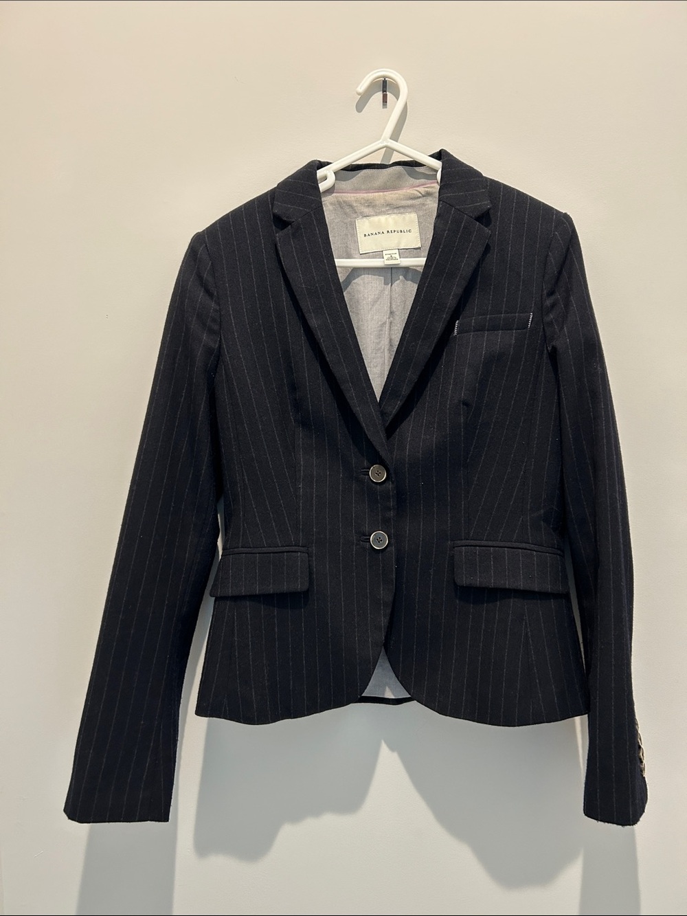 Navy pinstripe Banana Republic wool blazer